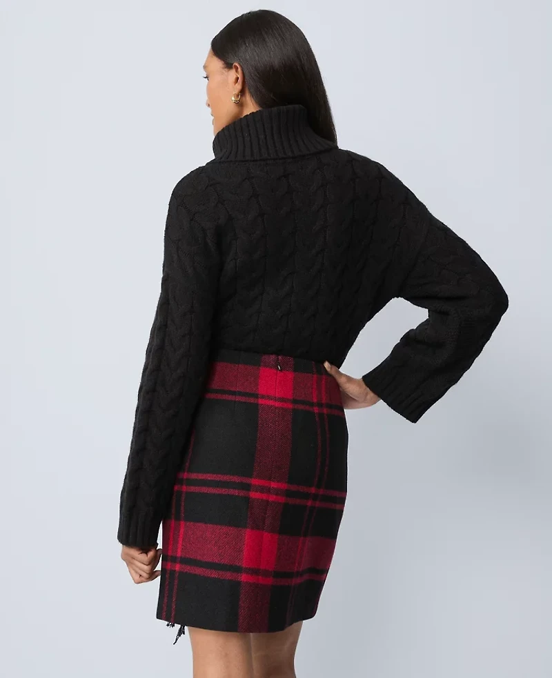 Ann Taylor Weekend Collection Plaid Wrap Effect Skirt Black Women's