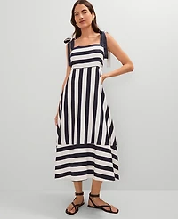 Ann Taylor Petite Weekend Collection Striped Linen Blend Midi Dress Size 12 Night Sky Women's