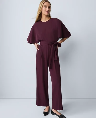 Ann Taylor Crew Neck Dolman Sleeve Wide Leg Jumpsui Poised Plum Women's