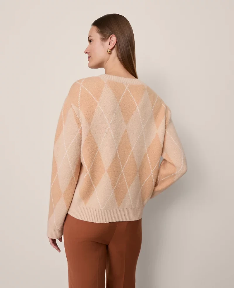 Ann Taylor Argyle Crew Neck Sweater Almond Croissant Women's