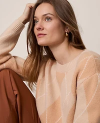 Ann Taylor Argyle Crew Neck Sweater Almond Croissant Women's