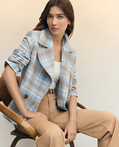 Ann Taylor Petite Weekend Collection Plaid Short Trench Coat Park Fountain Women's
