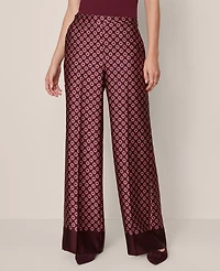 Ann Taylor The Petite Wide-Leg Pant Satin Geo Print Poised Plum Women's