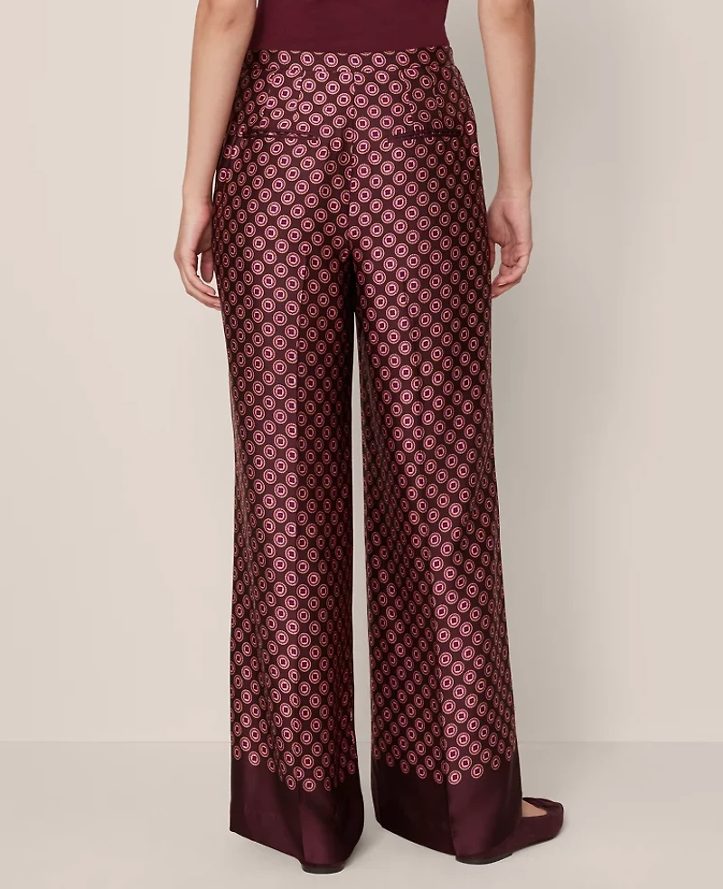 Ann Taylor The Petite Wide-Leg Pant Satin Geo Print Poised Plum Women's