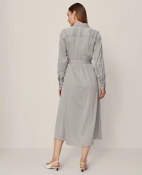 Ann Taylor Petite Striped Collared Midi Shirtdress Muted Moss Women's