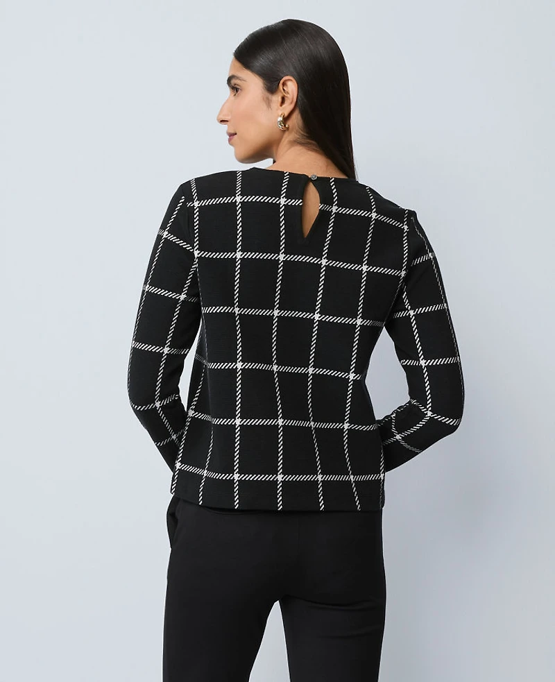 Ann Taylor Windowpane Knit Top Black Women's