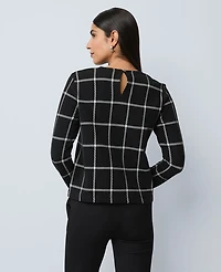 Ann Taylor Windowpane Knit Top Black Women's