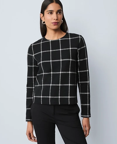 Ann Taylor Windowpane Knit Top Black Women's