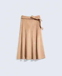 Ann Taylor Belted Faux Suede Skirt Size 14 Cashew Crunch Women's