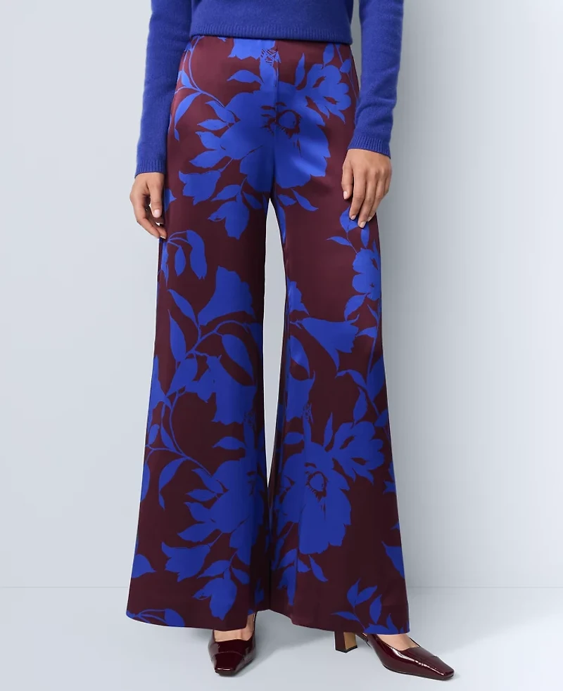 Ann Taylor Studio Collection Floral Silk Palazzo Pant Deep Cabernet Women's