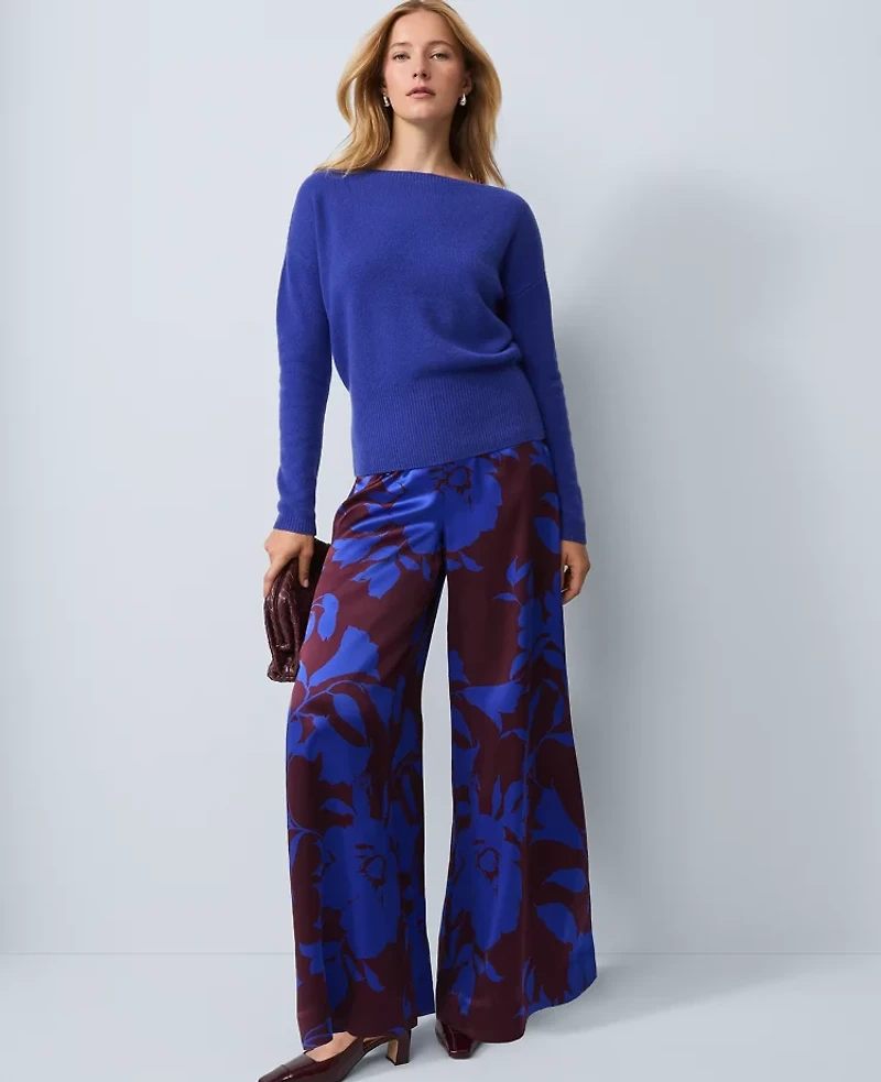 Ann Taylor Studio Collection Floral Silk Palazzo Pant Deep Cabernet Women's