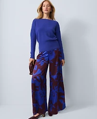 Ann Taylor Studio Collection Floral Silk Palazzo Pant Deep Cabernet Women's