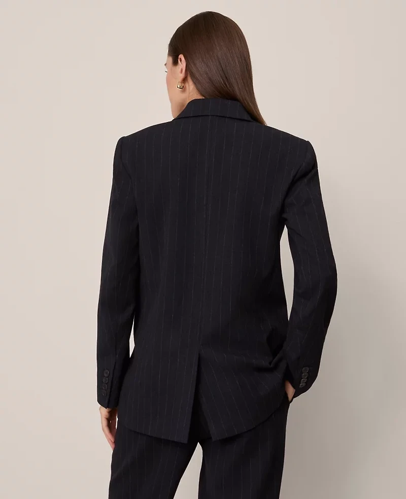 Ann Taylor The Petite Longline Blazer Pinstripe Navy/White Women's