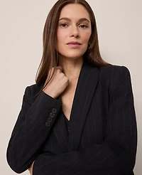 Ann Taylor The Petite Longline Blazer Pinstripe Navy/White Women's