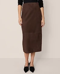 Ann Taylor Studio Collection Seamed Pencil Skirt Suede Pure Chocolate Women's
