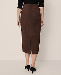 Ann Taylor Studio Collection Seamed Pencil Skirt Suede Pure Chocolate Women's