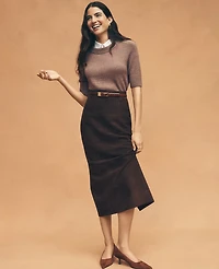 Ann Taylor Studio Collection Seamed Pencil Skirt Suede Pure Chocolate Women's