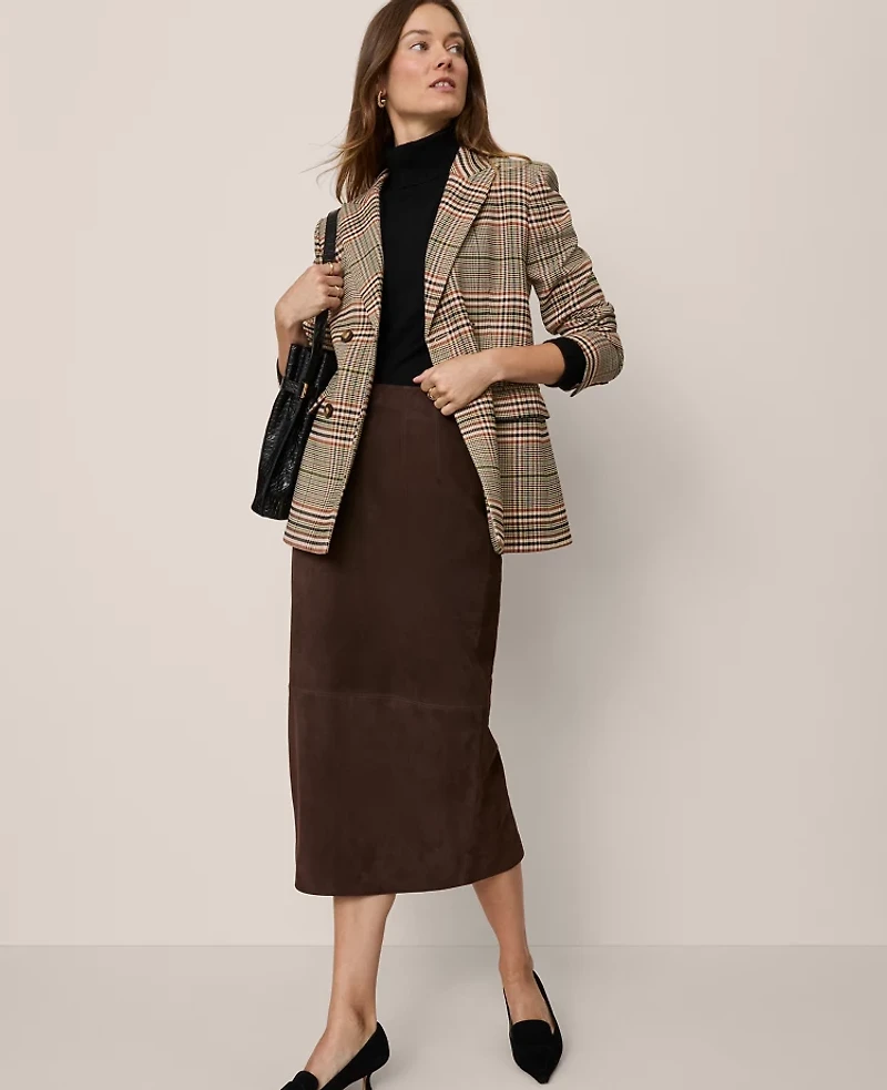 Ann Taylor Studio Collection Seamed Pencil Skirt Suede Pure Chocolate Women's