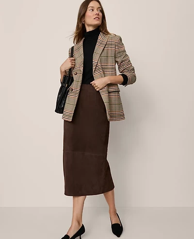 Ann Taylor Studio Collection Seamed Pencil Skirt Suede Pure Chocolate Women's