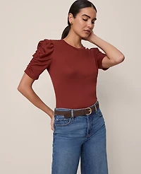 Ann Taylor Weekend Collection Shirred Sleeve Top Smoked Paprika Women's