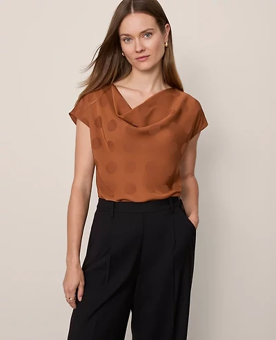 Ann Taylor Dotted Cowl Neck Top Size XL Spiced Cider Women's