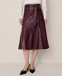 Ann Taylor Belted Faux Leather Skirt Poised Plum Women's
