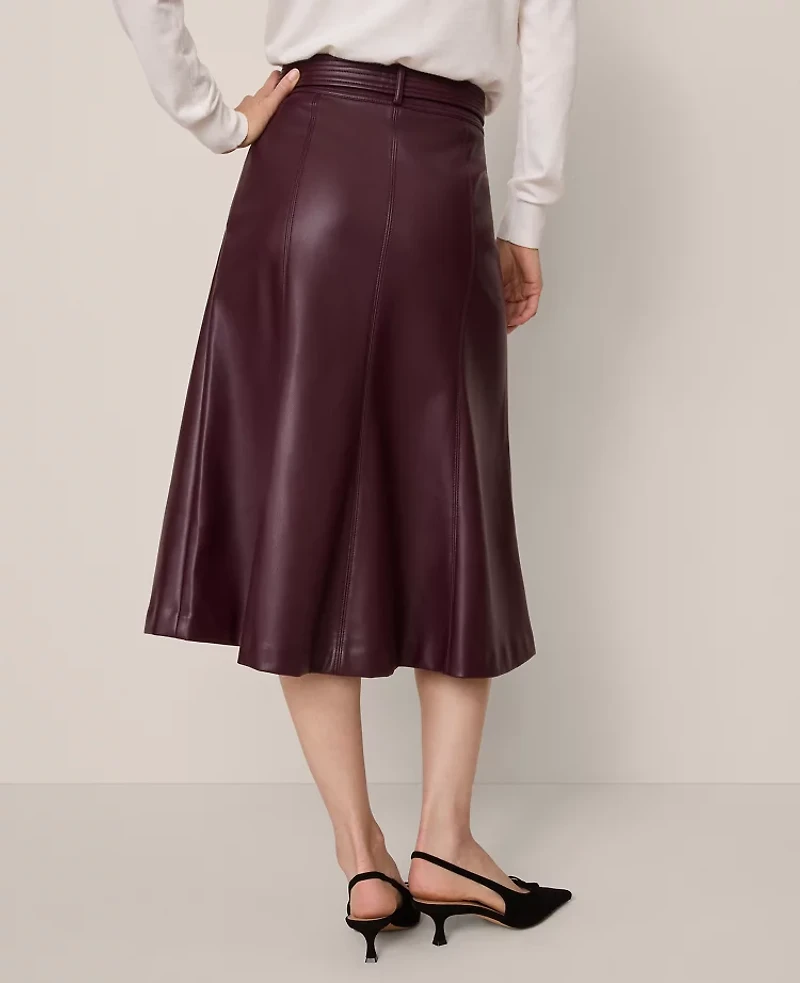 Ann Taylor Belted Faux Leather Skirt Poised Plum Women's