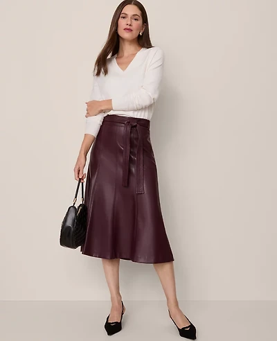 Ann Taylor Belted Faux Leather Skirt Poised Plum Women's