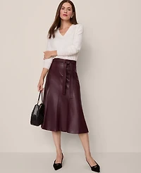 Ann Taylor Belted Faux Leather Skirt Poised Plum Women's