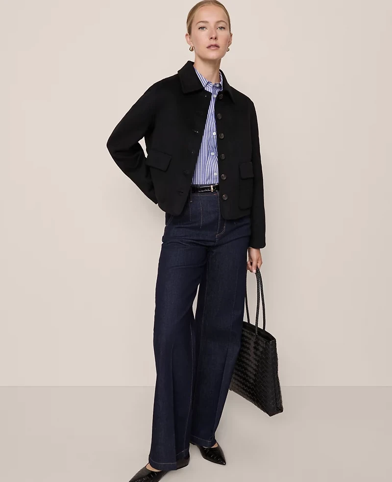 Ann Taylor Collared Button Front Jacket Black Women's
