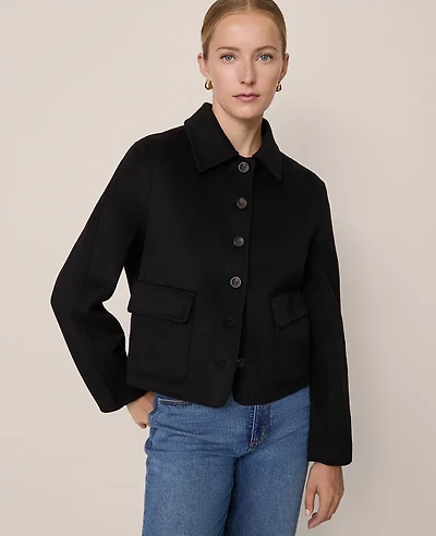 Ann Taylor Collared Button Front Jacket Black Women's