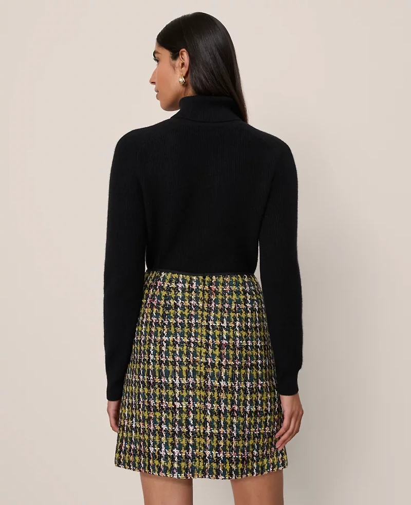 Ann Taylor Houndstooth Tweed Skirt Green/Navy Multi Women's