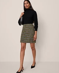 Ann Taylor Houndstooth Tweed Skirt Green/Navy Multi Women's