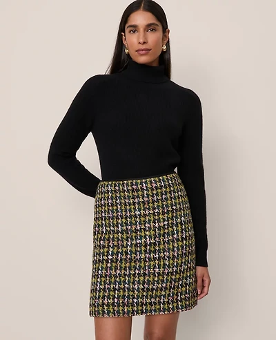 Ann Taylor Houndstooth Tweed Skirt Green/Navy Multi Women's