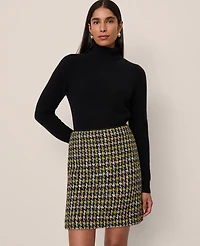 Ann Taylor Houndstooth Tweed Skirt Green/Navy Multi Women's