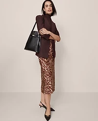 Ann Taylor Animal Print Satin Bias Slip Skirt Pale Sandalwood Women's