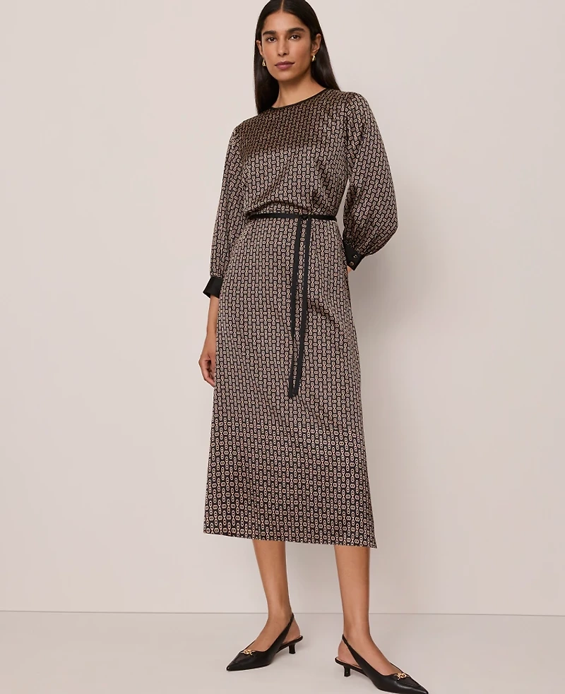 Ann Taylor Petite Chain Link Print Midi Dress Black Women's