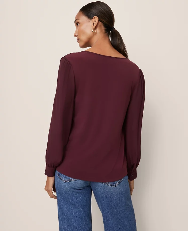 Ann Taylor Lace Trim Top Poised Plum Women's
