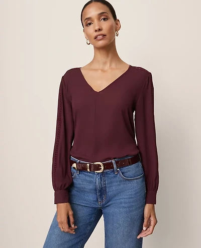 Ann Taylor Lace Trim Top Poised Plum Women's
