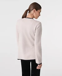 Ann Taylor Contrast Trim Sweater Jacket Pale Sand Heather Women's