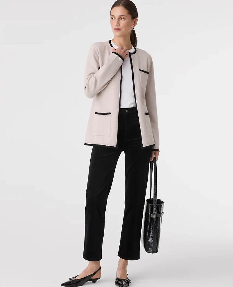 Ann Taylor Contrast Trim Sweater Jacket Pale Sand Heather Women's