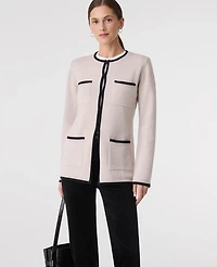Ann Taylor Contrast Trim Sweater Jacket Pale Sand Heather Women's