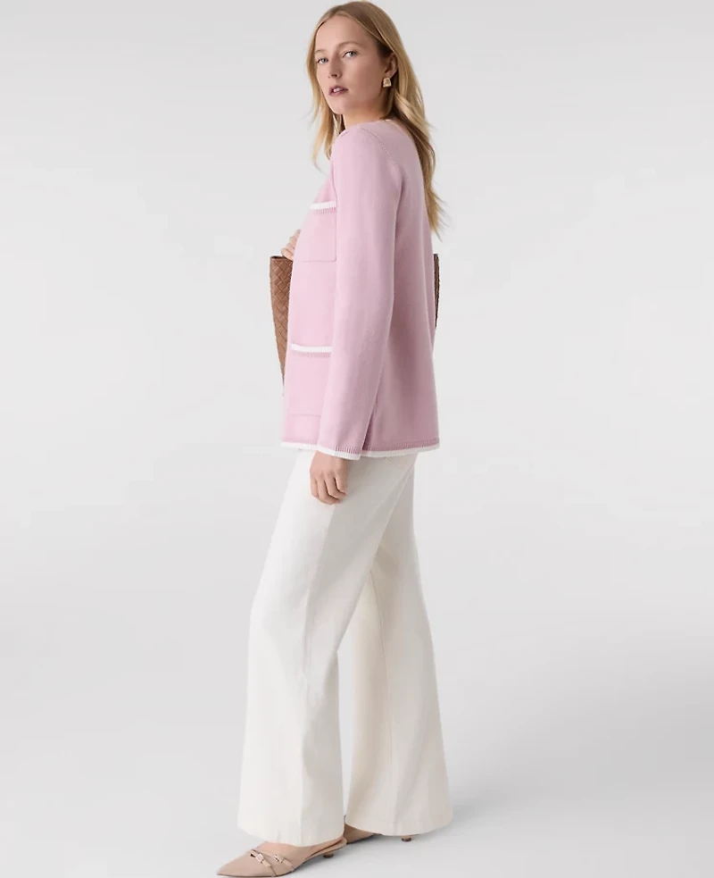 Ann Taylor Contrast Trim Sweater Jacket Pale Women's