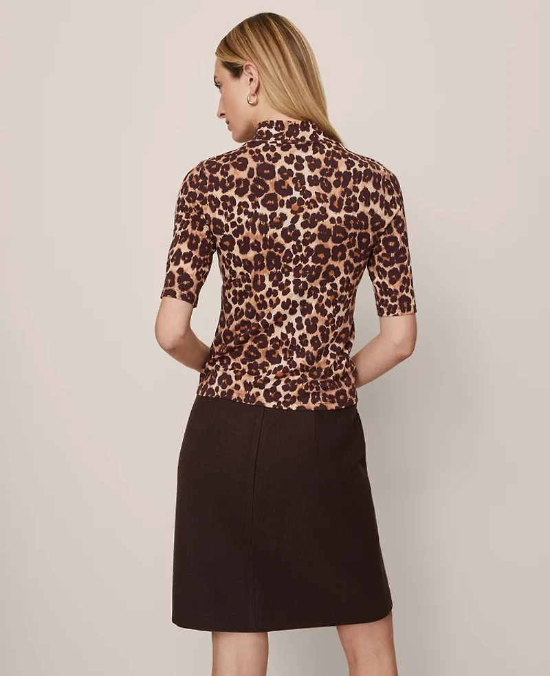 Ann Taylor Animal Print Mock Neck Top Pale Sandalwood Women's