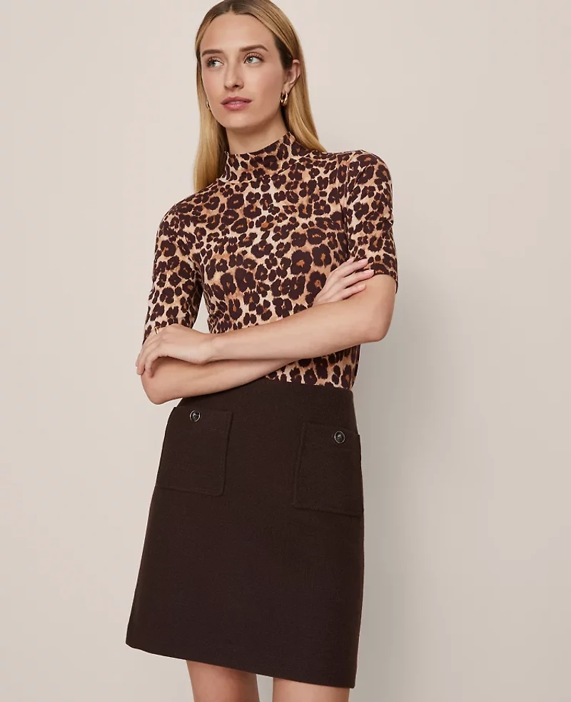 Ann Taylor Animal Print Mock Neck Top Pale Sandalwood Women's