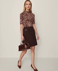 Ann Taylor Animal Print Mock Neck Top Pale Sandalwood Women's