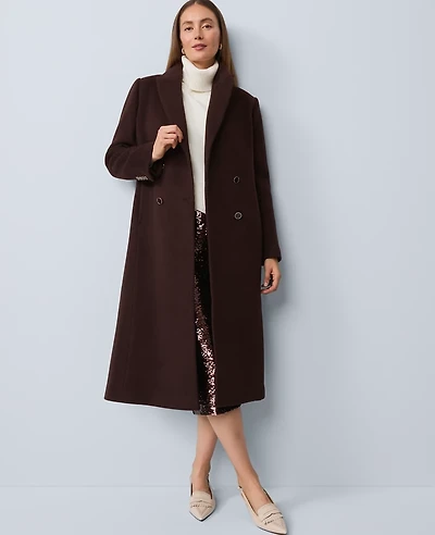 Ann Taylor Studio Collection Long Double Breasted Coat Pure Chocolate Women's