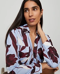 Ann Taylor Petite Floral Camp Shirt Placid Blue Women's