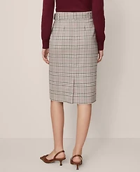 Ann Taylor Plaid Belted Midi Pencil Skirt Pale Sandalwood Women's
