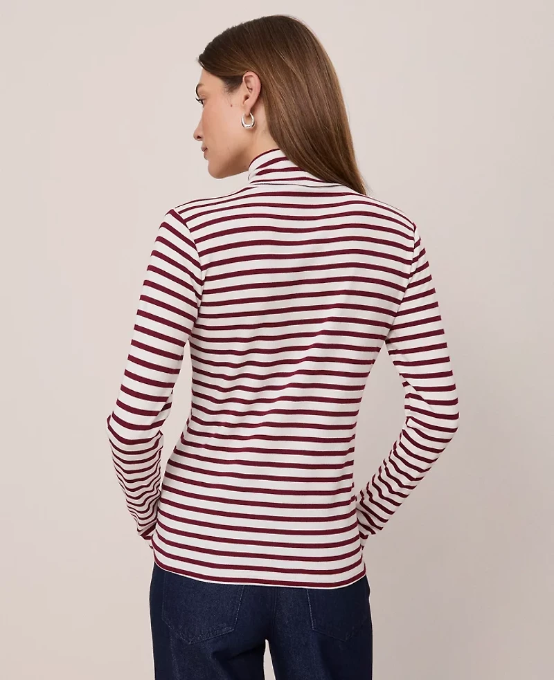 Ann Taylor Petite Weekend Collection Striped Turtleneck Top Cherry Pie Women's